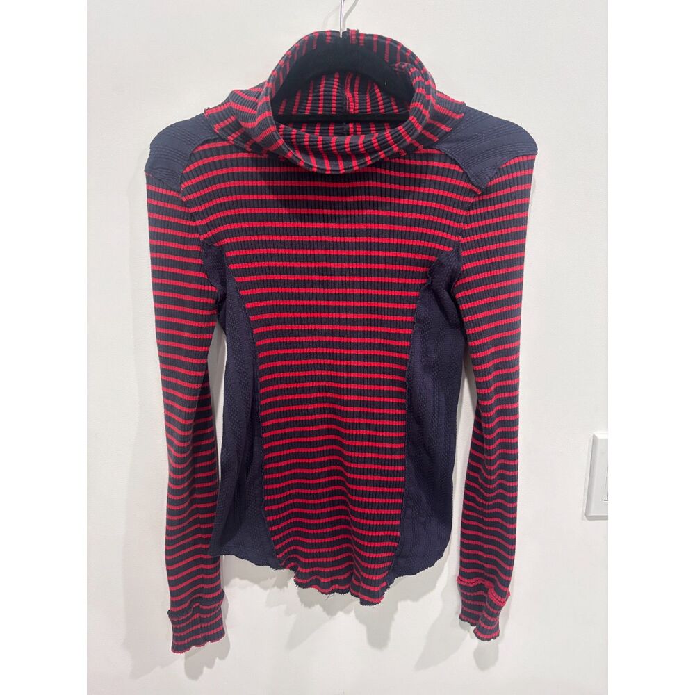 We The Free Free People Striped Turtleneck Sweater Navy Red Large